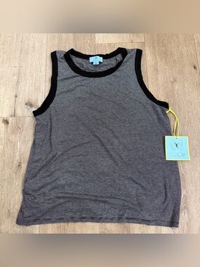 CeCe Black Trim Gray Striped Tank Top